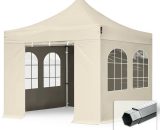 House Of Tents - 3x3m Pop Up Gazebo PROFESSIONAL Aluminium 40 mm, incl. Sidewalls with Windows, cream High Performance Polyester approx. 400g/m²