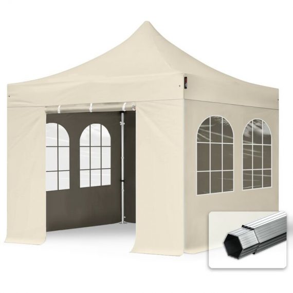 House Of Tents - 3x3m Pop Up Gazebo PROFESSIONAL Aluminium 40 mm, incl. Sidewalls with Windows, cream High Performance Polyester approx. 400g/m²