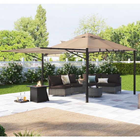 Garden Gazebo Outdoor Marquee Canopy Tent with An Extendable Awning, Water-Repellent Coating, for Garden Patios Yard Party, Wedding 3m x 3m, Light MX285593AAA