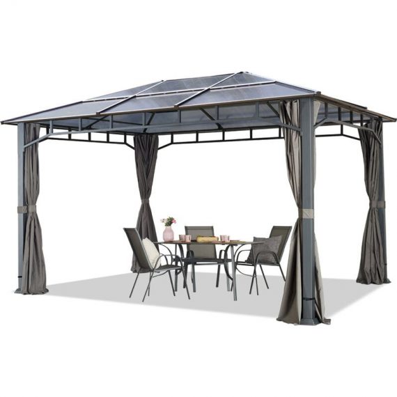 House Of Tents - toolport alu deluxe Garden Gazebo 3x4 m waterproof approx. 8 mm polycarbonate roof pavilion 4 side walls/panels Party Tent grey