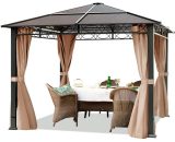 House Of Tents - toolport Garden pavilion 3x3 m waterproof alu deluxe gazebo with 4 sides Party tent in brown translucent pc roof - cappuccino