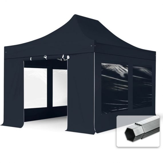 House Of Tents - 3x4.5m Pop Up Gazebo professional Aluminium 40 mm, incl. Sidewalls with Panorama Windows, black High Performance Polyester approx.
