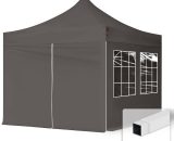 House Of Tents - 3x3m Pop Up Gazebo ECONOMY Steel 30 mm, incl. Sidewalls with Windows, dark grey High Performance Polyester approx. 300g/m² - grey