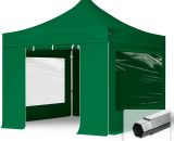 House Of Tents - 3x3m Pop Up Gazebo professional Aluminium 40 mm, incl. Sidewalls with Panorama Windows, dark green High Performance Polyester