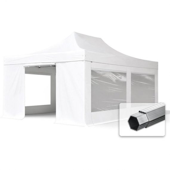 4x6m Pop Up Gazebo PROFESSIONAL Aluminium 50 mm, incl. Sidewalls with Panorama Windows, fire resistant, white Long-Life PVC approx. 620g/m² - white