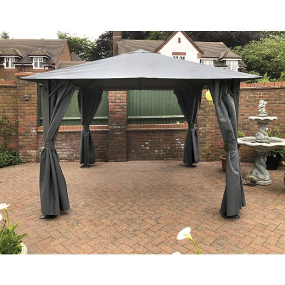 Glendale Leisure - Highfield Grey Gazebo 2.5m x 2.5m, outdoor garden bbq shelter, party tent, slate grey with curtains and apex canopy GlendaleHighGrGa2.5mx2.5mGL1707