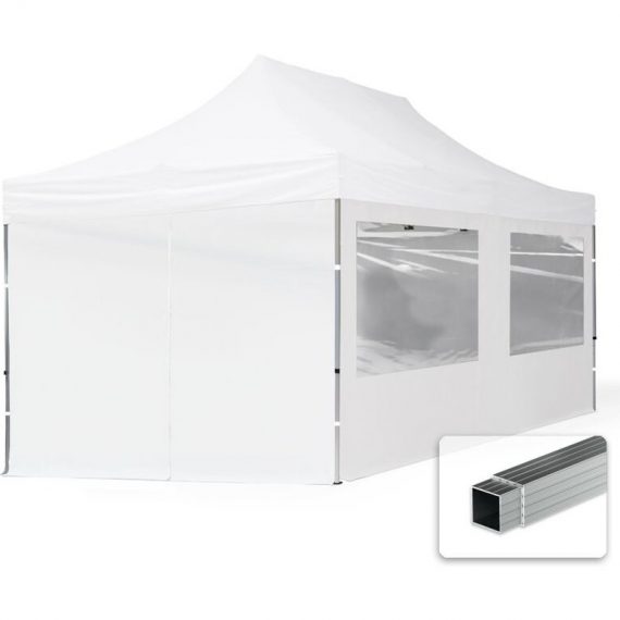 House Of Tents - 3x6 Pop Up Gazebo economy Aluminium 32 mm, incl. Sidewalls with Panorama Windows, white High Performance Polyester approx. 300g/m²