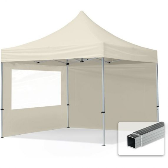 House Of Tents - 3x3 Pop Up Gazebo ECONOMY Aluminium 32 mm, incl. Sidewalls with Panorama Windows, cream High Performance Polyester approx. 300g/m²