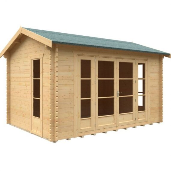 14x10w Bamber 44mm Timber Log Cabin with Fully Glazed Euro Style Double Doors and Full Length Windows 5060969162053 241008JS65