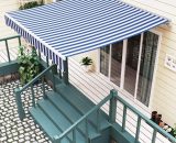Bamny - Manual awning for patio, courtyard, balcony, restaurant, café Awning with articulated arm, UV protection and waterproof 2.5 x 2m (Blue-White) 768558600737 768558600737
