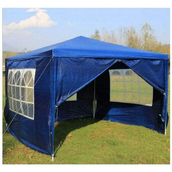 Blue - Garden Gazebo with Sides 3M x 3M Outdoor Garden Shelter with Detachable Sides Waterproof Beach Party Festival Camping Tent Canopy Wedding PE-3X3-B-4-NEW-M1