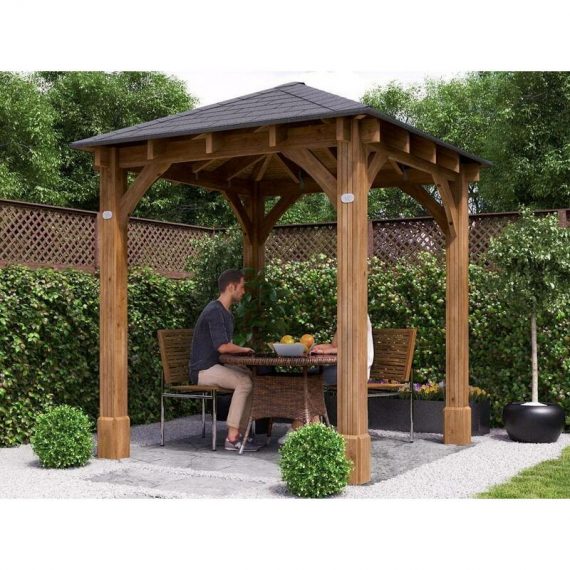 Dunster House Ltd. - Wooden Gazebo Atlas W2.5m x D2.5m - Permanent Heavy Duty Pressure Treated Patio Shelter With Roof Shingles Included And 10 Year 5055438719753 7795