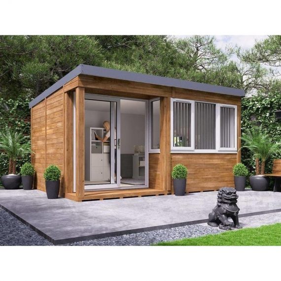 Dunster House Ltd. - Garden Office Helena Left 4.3m x 3.3m - Insulated Home Office Studio Pod Study Room Double Glazing Toughened Glass 5055438719166 7300