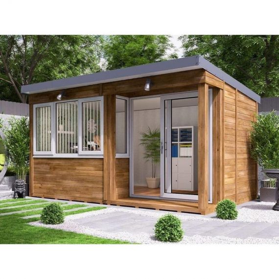 Dunster House Ltd. - Garden Office Helena Right 4.3m x 2.7m - Insulated Home Office Studio Pod Study Room Double Glazing Toughened Glass 5055438719197 7299