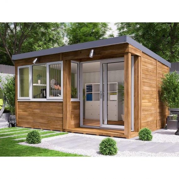 Garden Office Helena Right 4.3m x 3.3m - Insulated Home Office Studio Pod Study Room Double Glazing Toughened Glass 5055438719203 7301