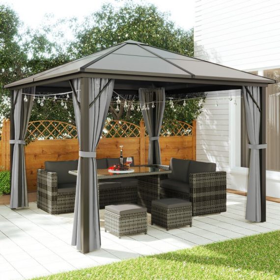 Azkoeesy - 3x3m Outdoor Aluminum Gazebo with Hardtop, Canopy, Privacy Curtains and Netting for Garden, Patio, Lawns, Parties 757837250893 2855034AAA
