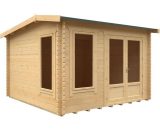 12x12w Longleat Plus 44mm Timber Log Cabin with Full Pane Double Doors and Windows 5060969161155 100921SJ03