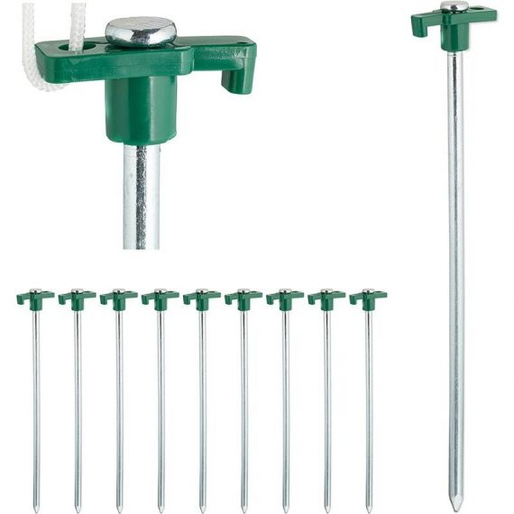 Set of 10 Heavy Duty Tent Pegs, Hard Ground Anchors, 25 cm, Steel Ground Stakes, Camping Accessory, Galvanized Steel, green kar020220438