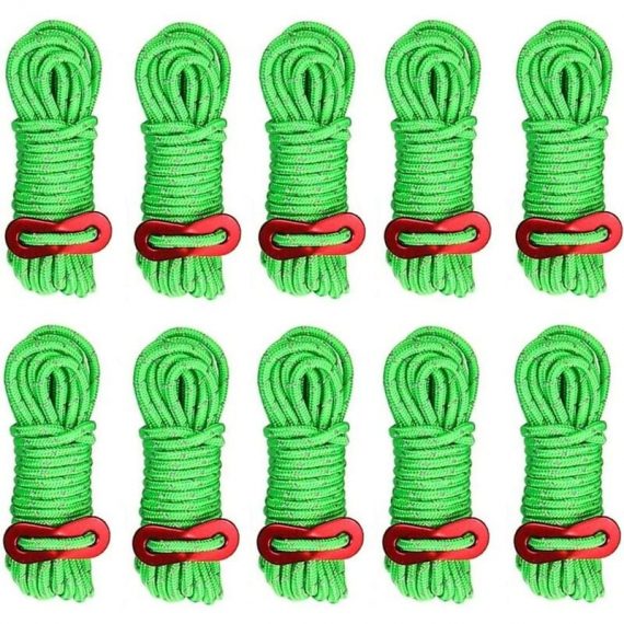 10Pcs Reflective Tent Guy Lines, 4mm Lightweight Tent Camping Rope 4m Long Tent Guide Lines Cord With Tension Adjuster 6089639364961 Mano-ZQ-8314