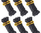 6 Pieces Reflective Tent Rope Camping Tent Rope 4m x 5mm Black Tent Rope with Adjustable Tensioner for Outdoor Camping Awning Tents 9477929950579 MM-OSUK-8201