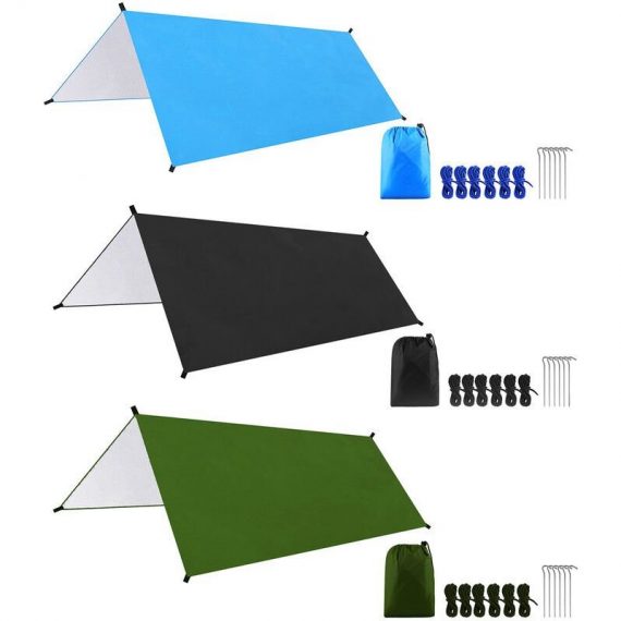 9.8 * 9.8ft Multifunctional Waterproof Camping Tarp Hammock Sunshade Tent Rain Shelter Lightweight Outdoor Tarpaulin Canopy for Camping Beach 791874116002 YB20609BL