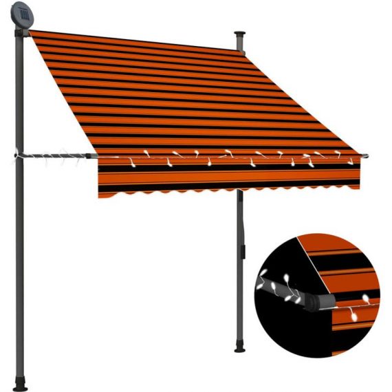 Manual Retractable Awning with LED 150 cm Orange and Brown 791304433280 145877UK