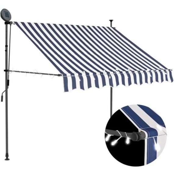 Manual Retractable Awning with led 150 cm Blue and White 791304433112 145842UK