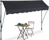 Clamp Awning, 250 x 120 cm, Height Adjustable, No Drilling Required, uv Protection, Grey/Anthracite - Relaxdays 4052025986940 10041458_832_GB