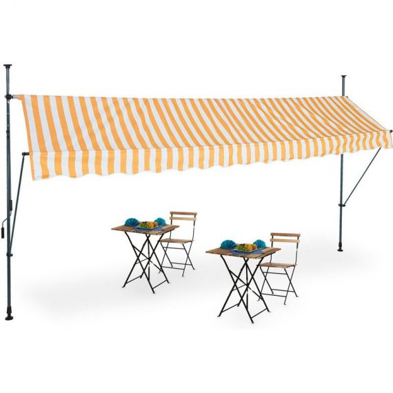 Clamp Awning, 400 x 120 cm, Height Adjustable, No Drilling Required, uv Protection, White/Orange - Relaxdays 4052025984618 10041462_835_GB