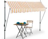 Clamp Awning, 250 x 120 cm, Height Adjustable, No Drilling Required, uv Protection, White/Orange - Relaxdays 4052025984649 10041462_832_GB
