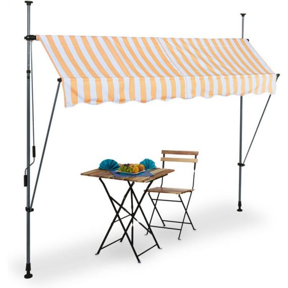 Clamp Awning, 250 x 120 cm, Height Adjustable, No Drilling Required, uv Protection, White/Orange - Relaxdays 4052025984649 10041462_832_GB