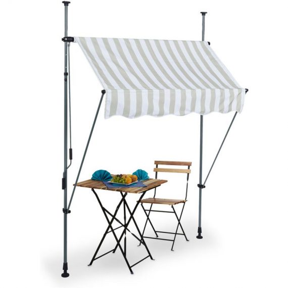 Relaxdays Clamp Awning, 150 x 120 cm, Height Adjustable, No Drilling Required, UV Protection, White/Grey 4052025984304 10041468_773_GB