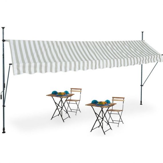 Relaxdays - Clamp Awning, 400 x 120 cm, Height Adjustable, No Drilling Required, UV Protection, White/Grey 4052025984250 10041468_835_GB