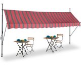 Clamp Awning, 400 x 120 cm, Height Adjustable, No Drilling Required, uv Protection, Grey/Red - Relaxdays 4052025984311 10041467_835_GB