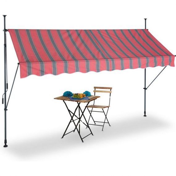 Relaxdays - Clamp Awning, 300 x 120 cm, Height Adjustable, No Drilling Required, UV Protection, Grey/Red 4052025984335 10041467_833_GB