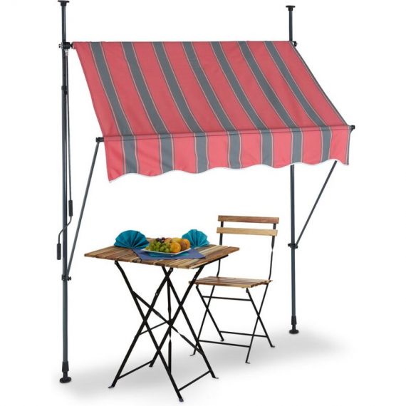 Clamp Awning, 150 x 120 cm, Height Adjustable, No Drilling Required, uv Protection, Grey/Red - Relaxdays 4052025984366 10041467_773_GB