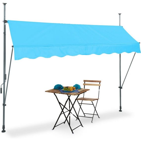 Relaxdays - Clamp Awning, 250 x 120 cm, Height Adjustable, No Drilling Required, UV Protection, Light Blue/Grey 4052025984465 10041465_832_GB