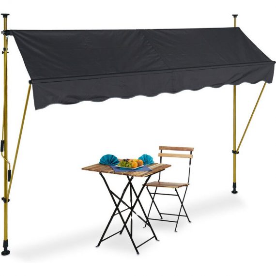 Relaxdays - Clamp Awning, 250 x 120 cm, Height Adjustable, No Drilling Required, UV Protection, Gold/Anthracite 4052025985004 10041459_832_GB