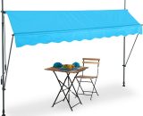 Clamp Awning, 300 x 120 cm, Height Adjustable, No Drilling Required, uv Protection, Light Blue/Grey - Relaxdays 4052025984458 10041465_833_GB