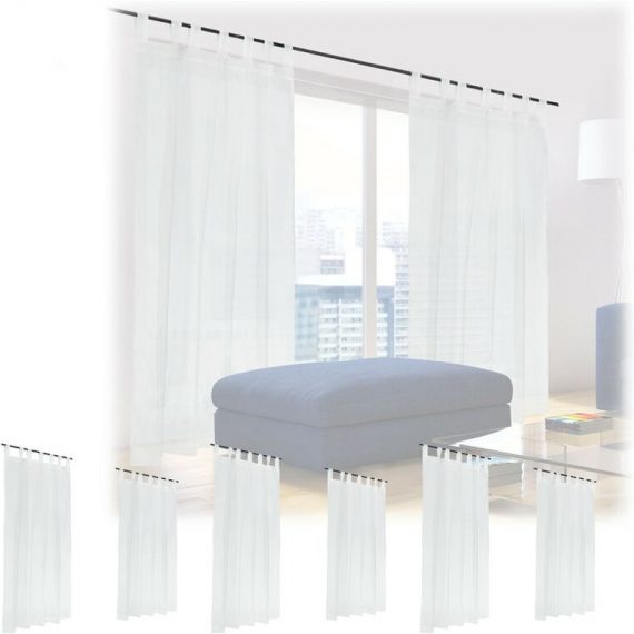 Set of 8 Curtains, HxW: 175x140 cm, Semi-transparent, Decorative, Living Room & Bedroom, with Loops, White - Relaxdays 4052025405557 10040555_0_GB