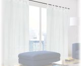 Set of 2 Relaxdays Curtains, HxW: 225 x 140 cm, Semi-transparent, Decorative, Living Room & Bedroom, with Loops, White 4052025405564 10040556_0_GB