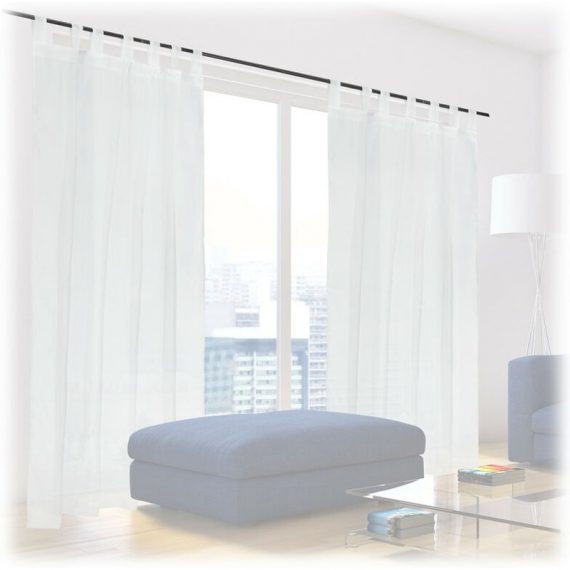 Set of 2 Relaxdays Curtains, HxW: 225 x 140 cm, Semi-transparent, Decorative, Living Room & Bedroom, with Loops, White 4052025405564 10040556_0_GB