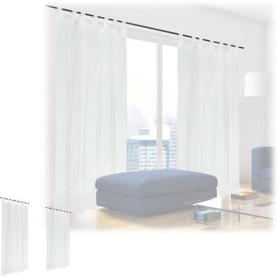 Relaxdays - Set of 4 Curtains, HxW: 225 x 140 cm, Semi-transparent, Decorative, Living Room & Bedroom, with Loops, White 4052025405571 10040557_0_GB