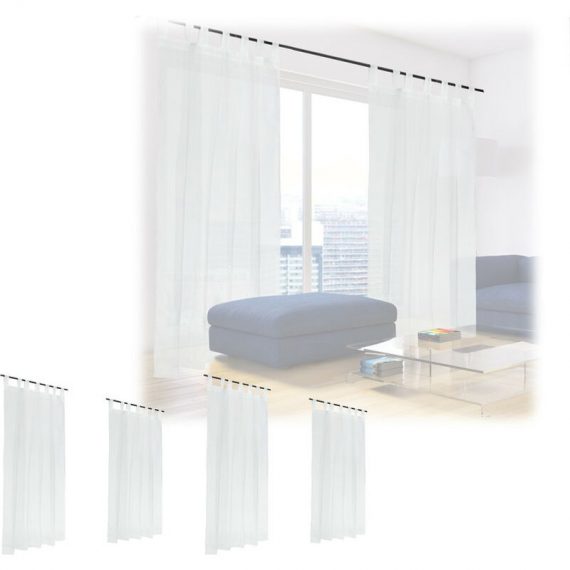 Set of 6 Curtains, HxW: 245 x 140 cm, Semi-transparent, Decorative, Living Room & Bedroom, with Loops, White - Relaxdays 4052025405625 10040562_0_GB