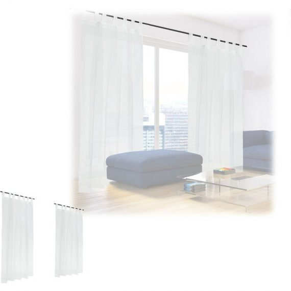 Relaxdays - Set of 4 Curtains, HxW: 245 x 140 cm, Semi-transparent, Decorative, Living Room & Bedroom, with Loops, White 4052025405618 10040561_0_GB