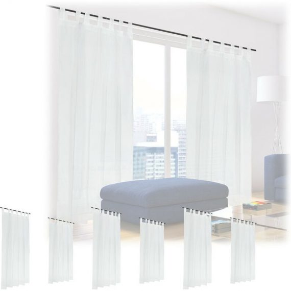 Relaxdays - Set of 8 Curtains, HxW: 225 x 140 cm, Semi-transparent, Decorative, Living Room & Bedroom, with Loops, White 4052025405595 10040559_0_GB