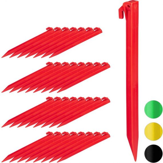 Set of 32 Relaxdays Tent Pegs Lightweight Anchor Pins, Soft & Sandy Terrain, 31 cm, Plastic, Stakes, Assorted, Red 10035102_0_GB