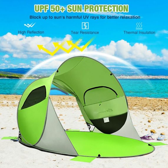 4 Person Pop Up Beach Tent UV Sun Protection UPF 50+ Waterproof Shelter W/ Bag 615200228194 GP11614GN
