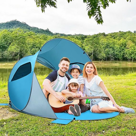 Costway - 4 Person Pop Up Beach Tent UV Sun Protection UPF 50+ Waterproof Shelter W/ Bag 615200228187 GP11614BL