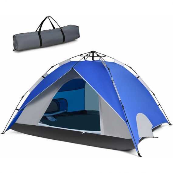 Costway - 2-in-1 Instant Pop-up Tent Double-Layer Camping Tent W/ Detachable Sun Shelter 6085650640268 GP11624BL